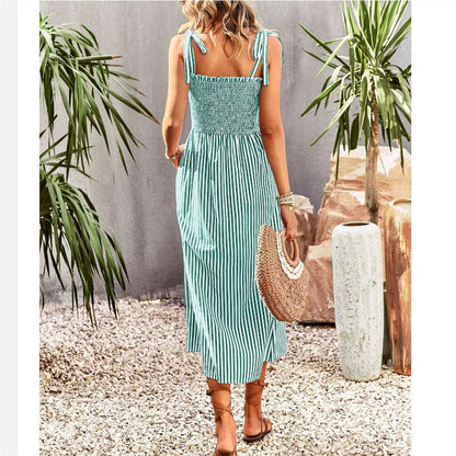 Strap Sleeveless Stripe Maxi Dress in Various Colors