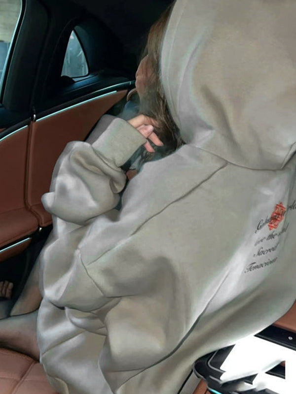 Rhinestone Print Fleece Couple Style Oversized Hoodie