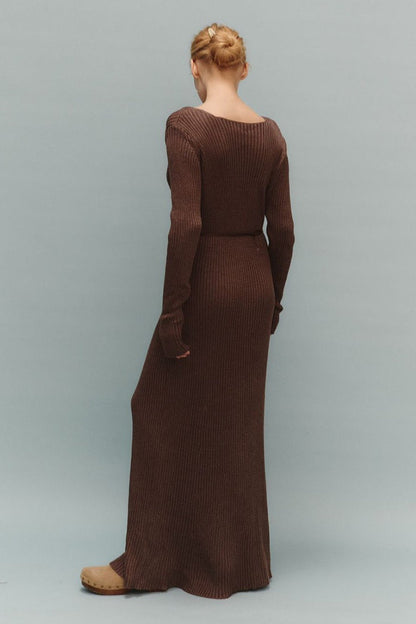 | Knit Bodycon V Neck Maxi Dress