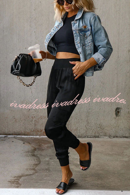 Luxe Look Satin High Waist Pocketed Joggers
