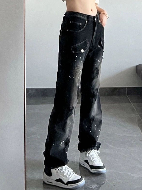 Old Black Splash Ink Boyfriend Jeans