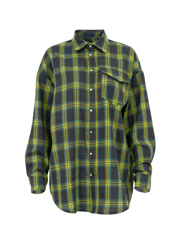 Vintage Plaid Print Long Sleeve Blouse