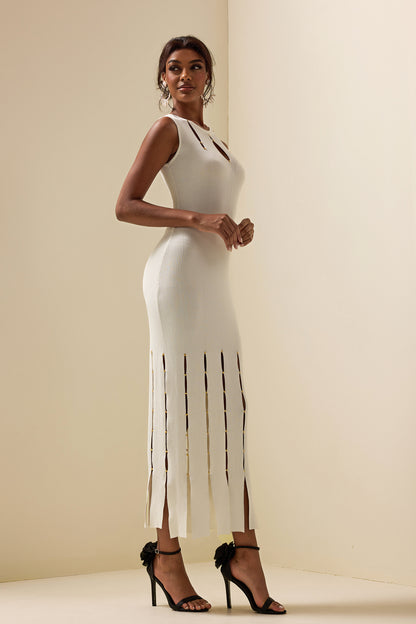 Knit Solid Cut-Out Sleeveless Midi Dress