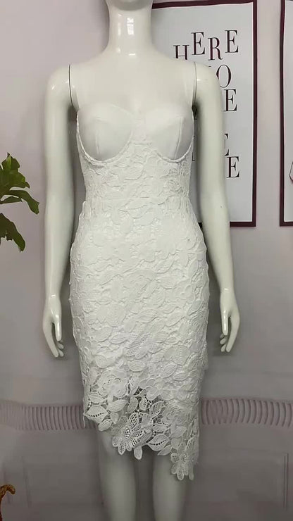 Bodycon Dress Lace Wide Strap Backless Asymmetrical Party Midi Dresses