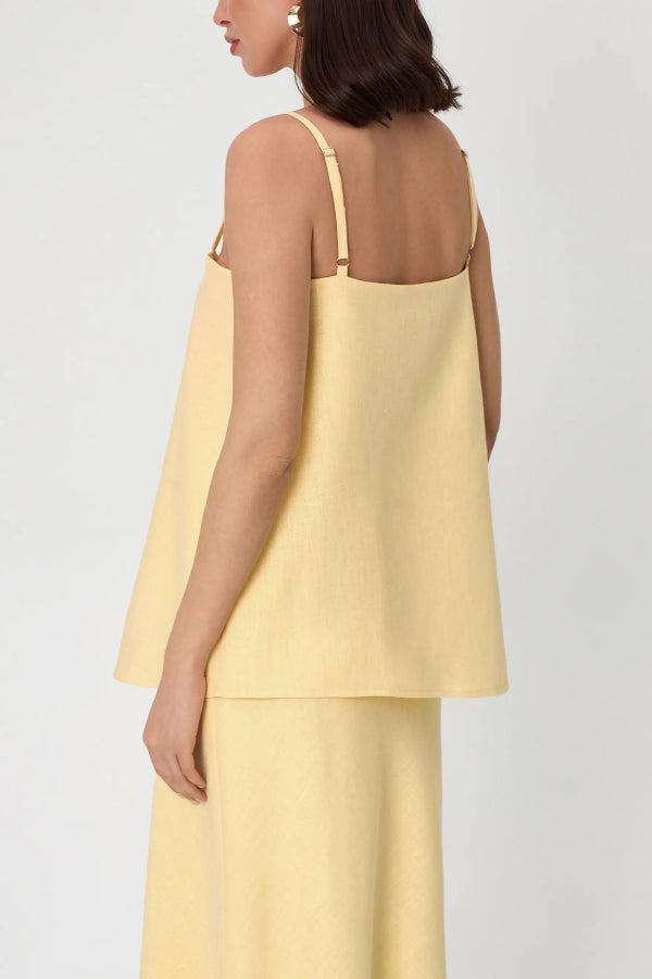 Linen Blend Loose Square Neck Camisole Top and Elegant Resort Maxi Skirt Set