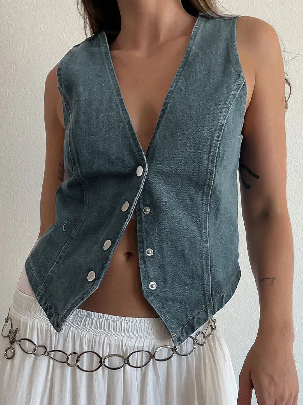 V Neck Denim Vest Tank Top