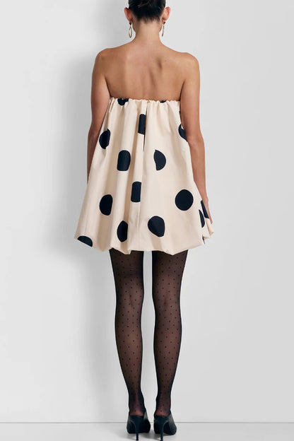 Fashionable Polka Dot Print Off-shoulder Sleeveless Loose Mini Dress
