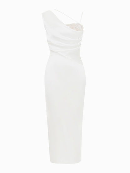 Irregular One-Shoulder Sleeveless Lace Up Midi Dress