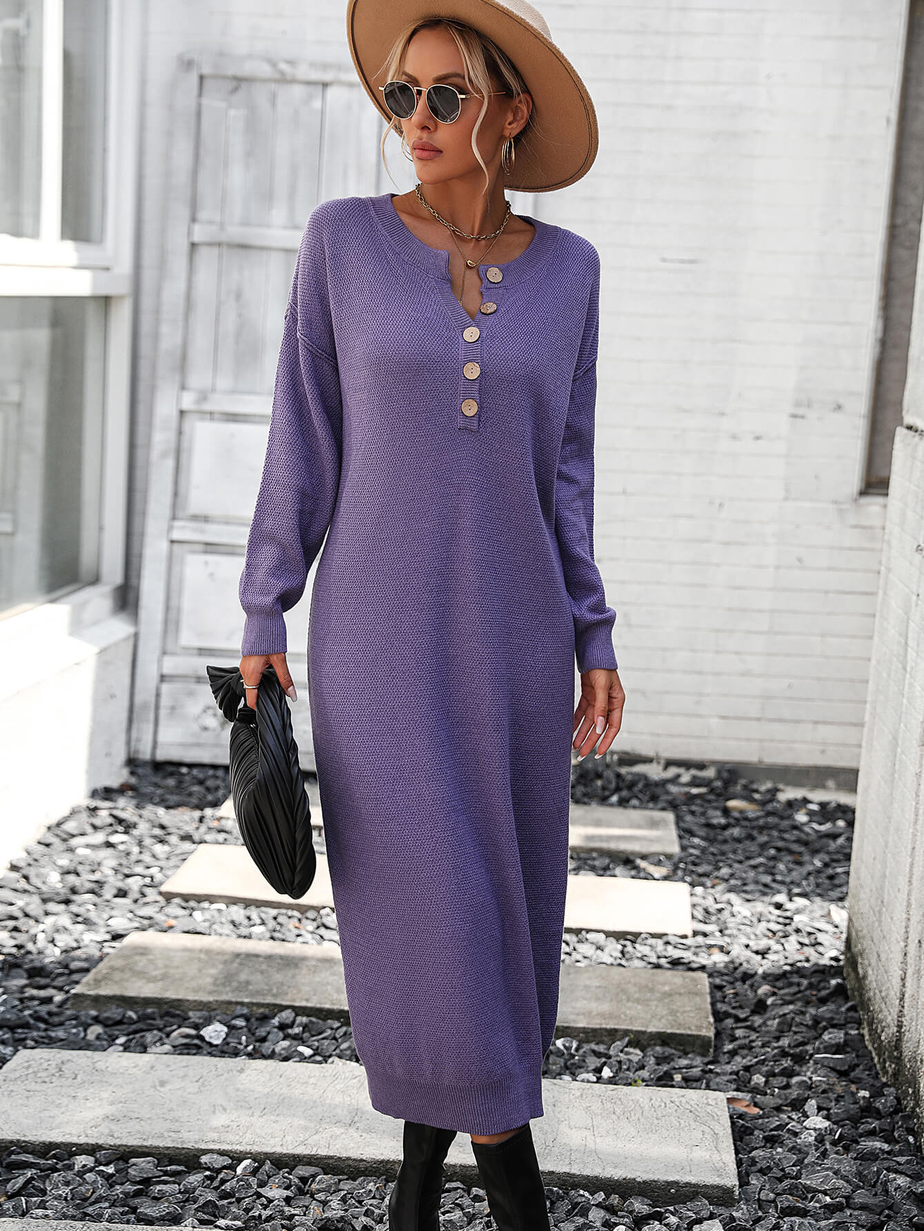 Massey Knit Midi Sweater Dress - Mauve