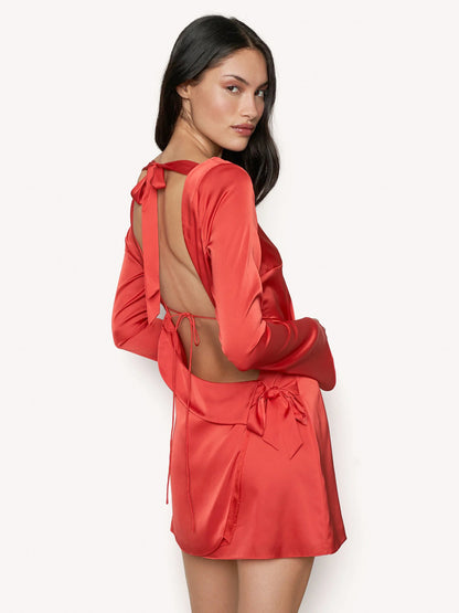 Simple Bodycon Dress Boatneck Open Back Lace Up Party Mini Dresses