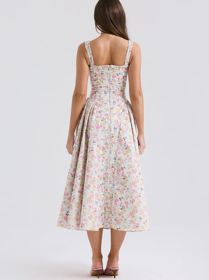 Corset Dress Mini Floral Strap Shoulder Backless Party Midi Dresses