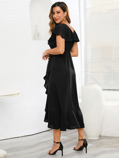 Summer Dress Midi Dress Blue V-Neck Ruffles Beach Dress