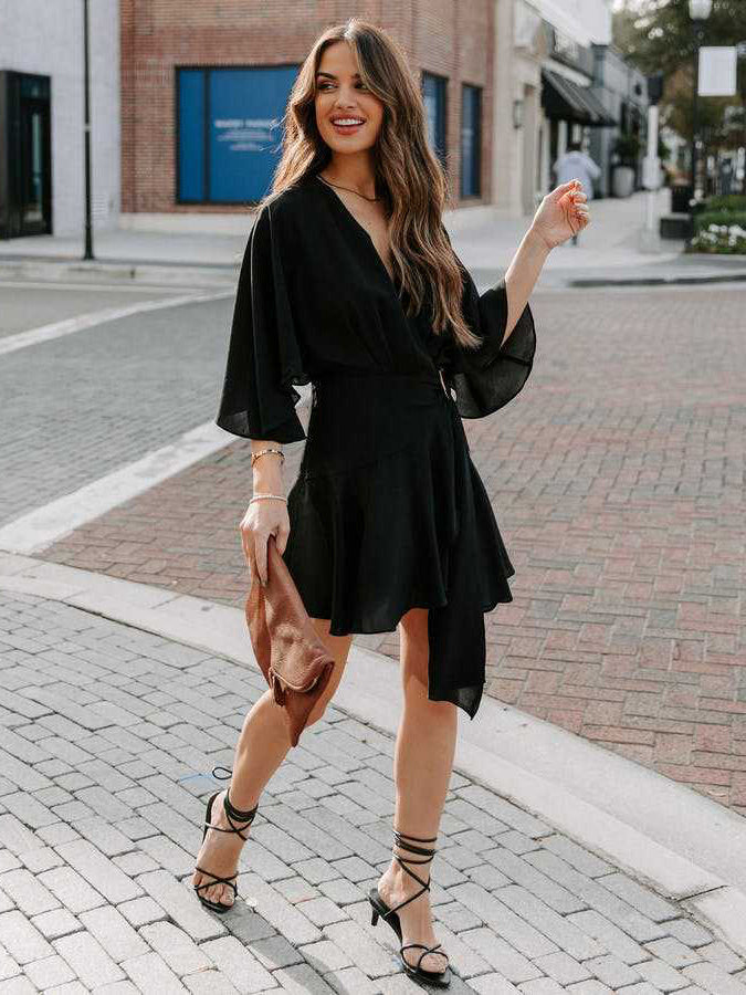 Summer Dresses Khaki V-Neck Beach Mini Dress For Women