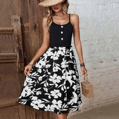 Floral Splice Sling A-line Midi Dress in Multiple Colors