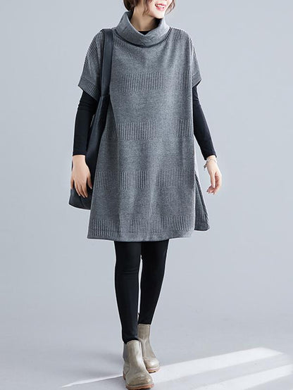 Casual Loose Short Sleeves Turtleneck Sweater Dress