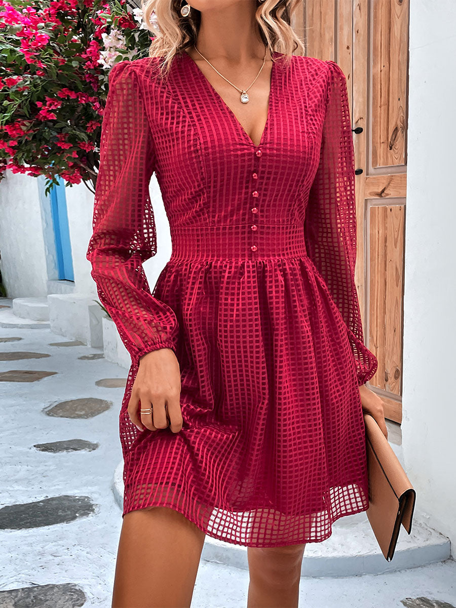 Casual V-Neck Long Sleeves Midi Dress