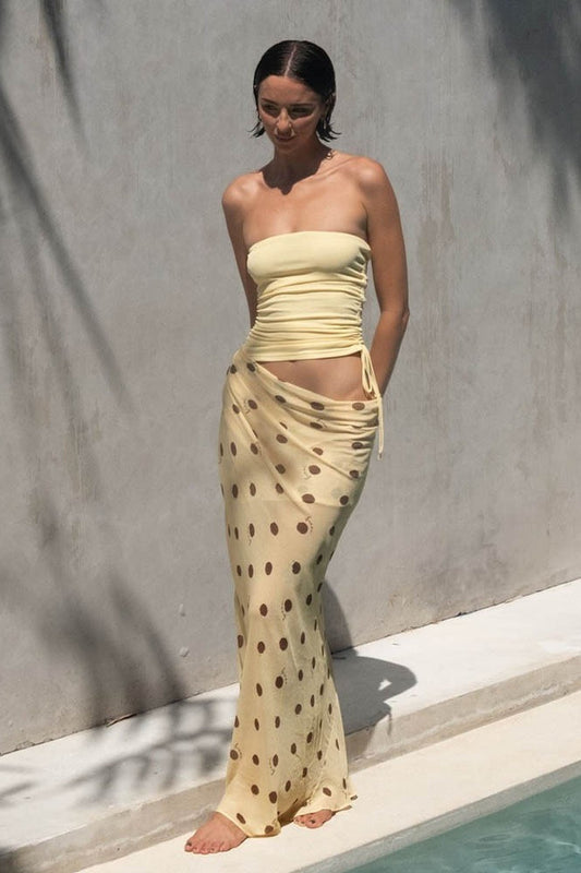 | Strapless Polka Dot Patchwork Slim Maxi Dress