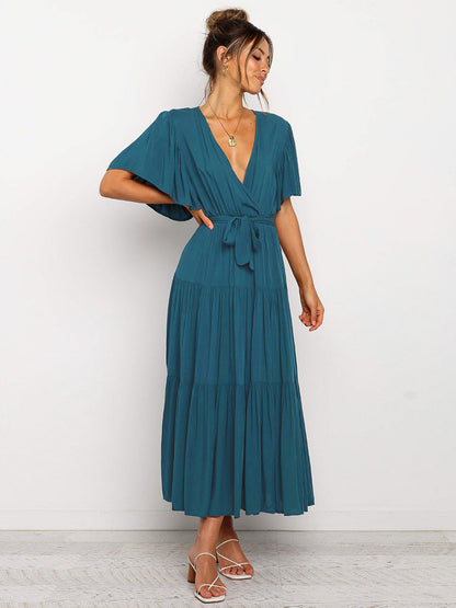 Boho Ruffle Tiered Midi Dress for Women - Lilac V Neck Flutter Sleeve A-Line Flowy Wrap Sun Dress - Summer Wedding Guest 2026