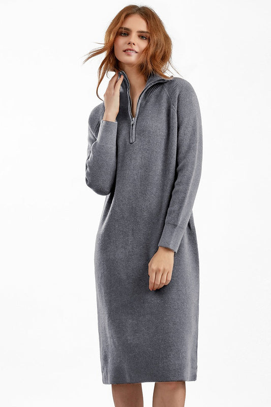 Zipper Pullover Sweater Dress
