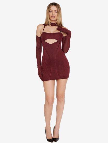 Bodycon Dress Cutout Open Shoulder Patchwork Sexy Mini Dresses