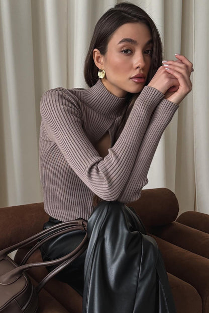 Turtleneck Openworks Knit Elegant Pullover Sweater