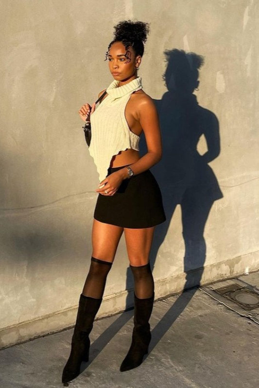 Asymmetrical Backless Knit Top