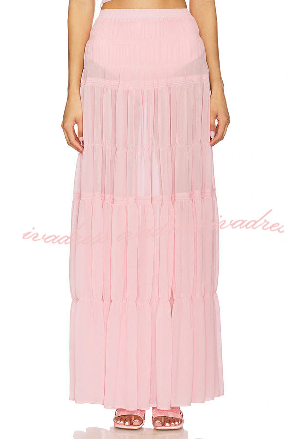 Stunning Chiffon Elastic Waist Layered A-line Maxi Skirt