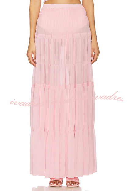 Stunning Chiffon Elastic Waist Layered A-line Maxi Skirt