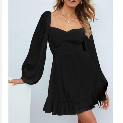 Ruffle Long Sleeve Square Collar Mini Dress in Multiple Colors