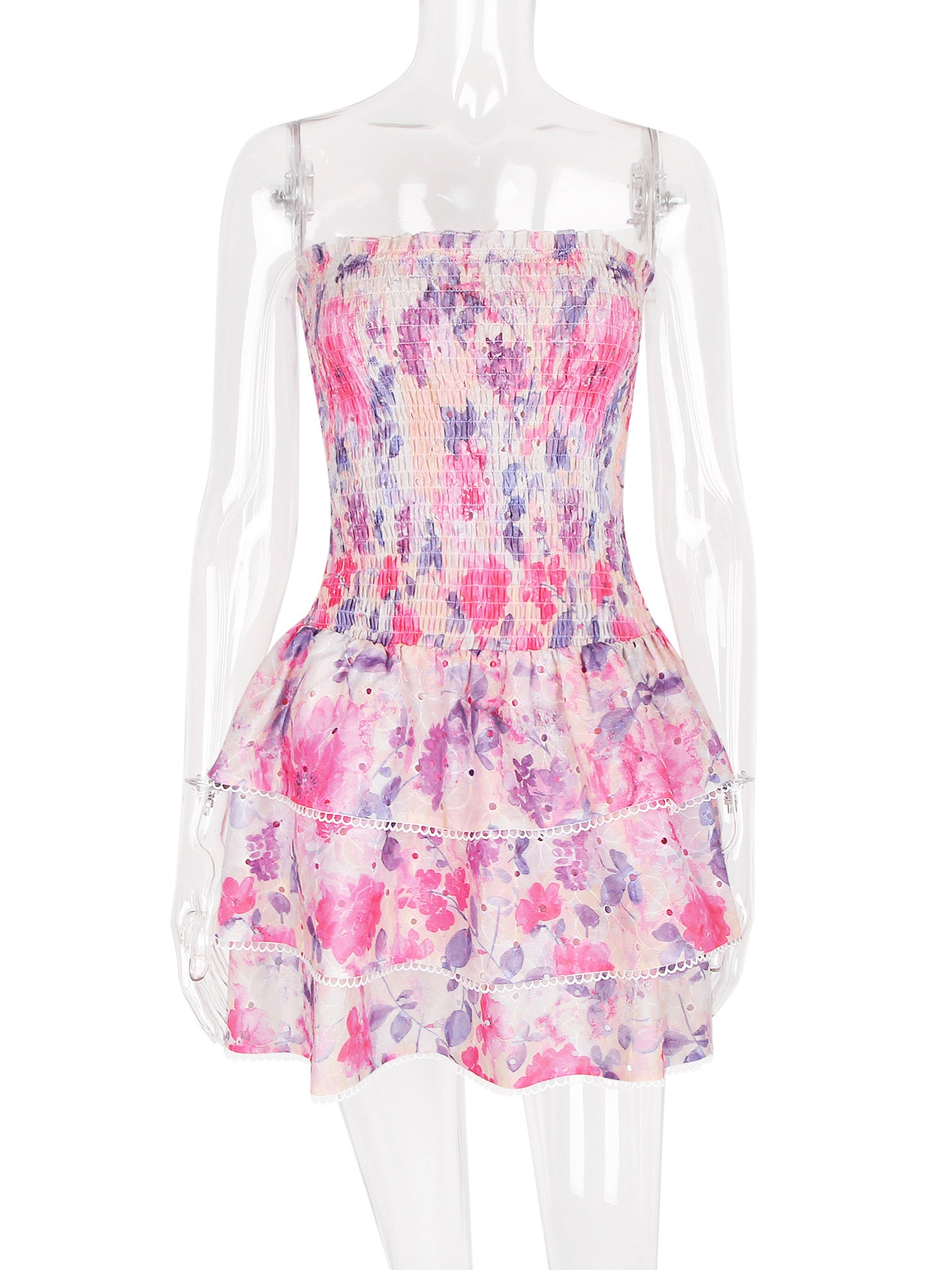Floral Dress Off The Shoulder Pleated Layered Brunch Birthday Party Mini Dresses