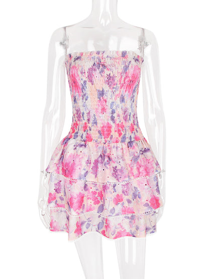 Floral Dress Off The Shoulder Pleated Layered Brunch Birthday Party Mini Dresses