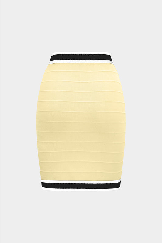 Knit Stripes Contrast Print Button Skirt
