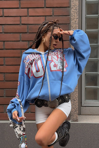 Heavyweight Printed Zip Up Hoodie