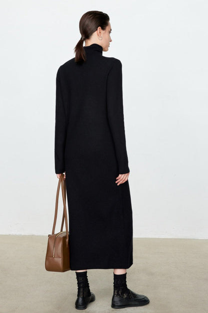 Turtleneck Long Sleeve Column Belted Knit Maxi Dress