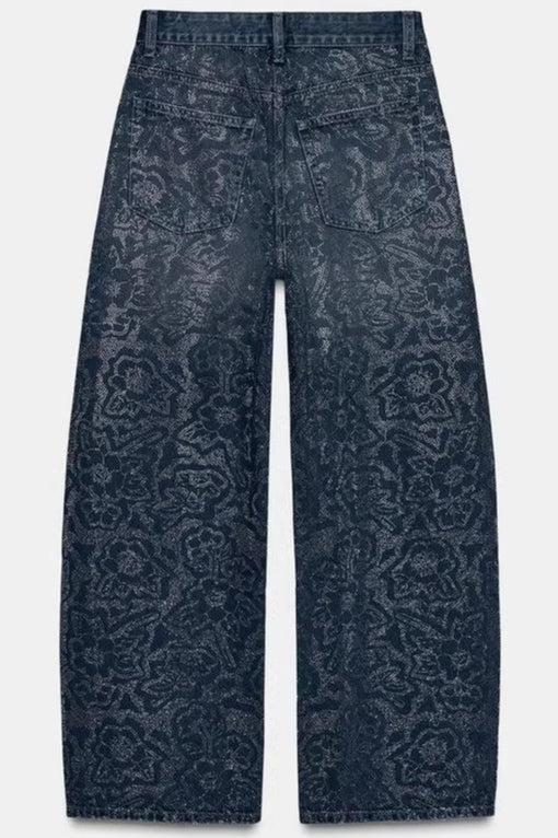 Low Rise Wide Leg Rhinestone Embellished Jeans