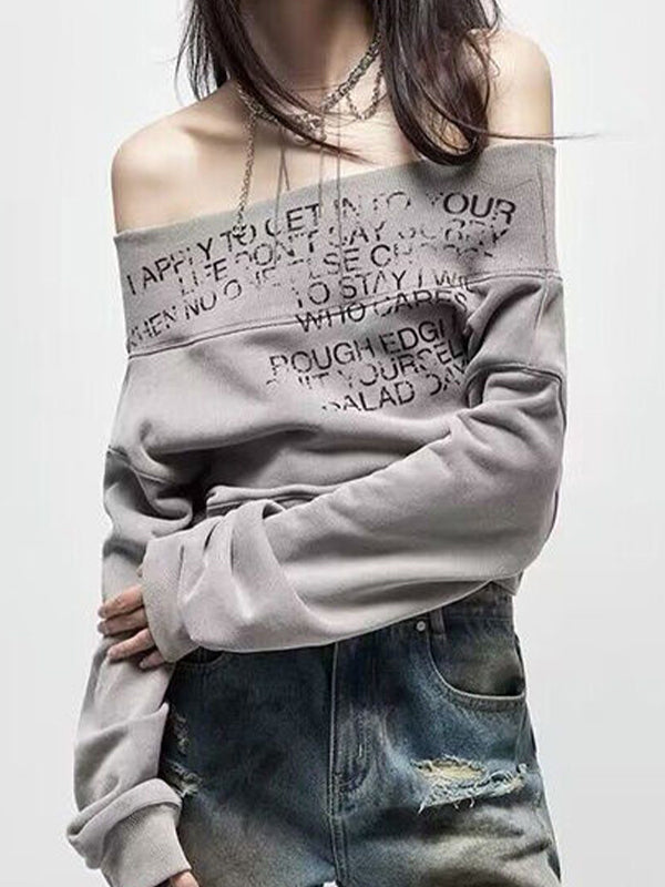 Letter Print Off Shoulder Sweatshirt
