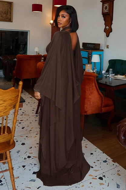 | Backless Sheer Shawl Two Piece Set
