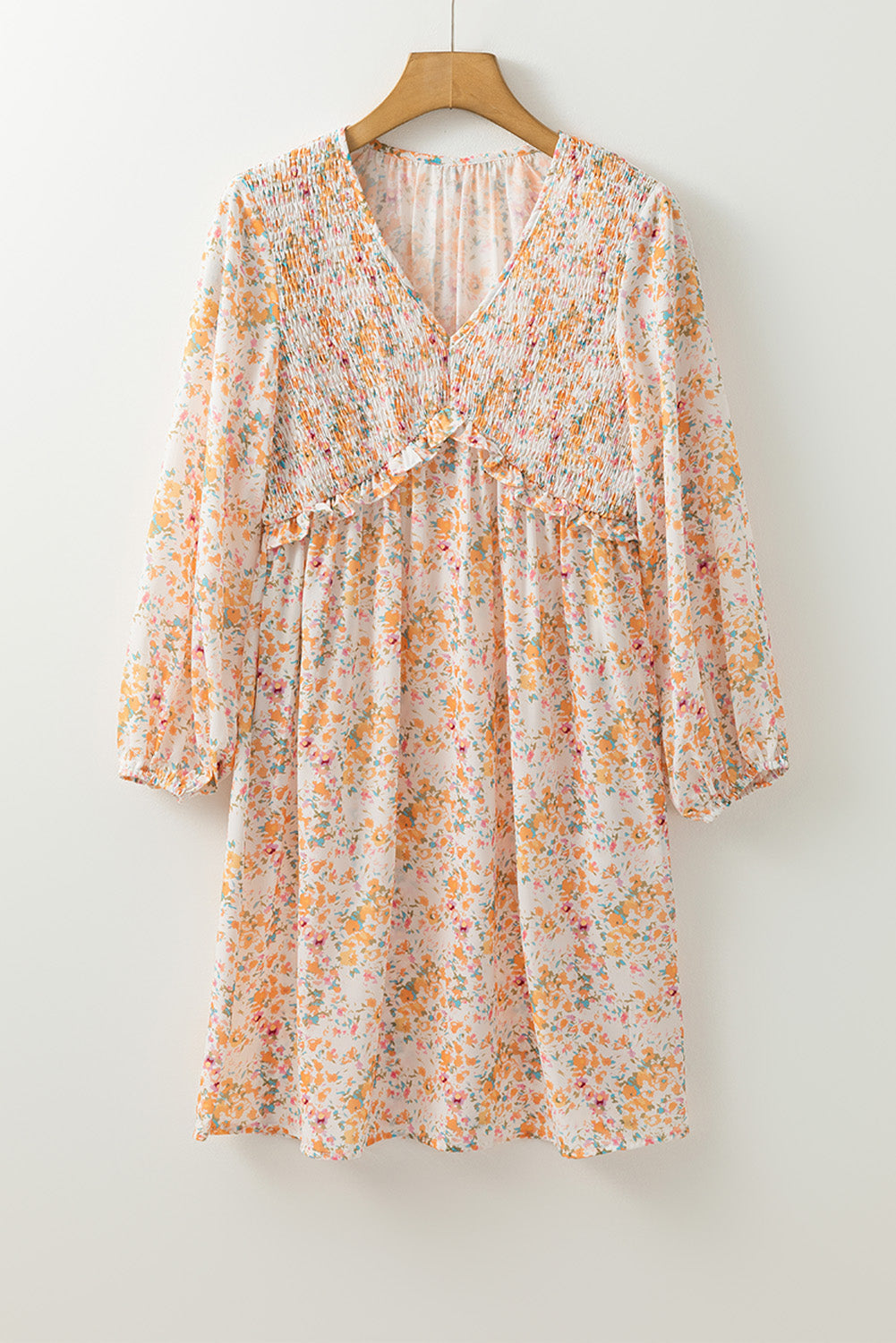 Ditsy Floral Print Surplice V-Neck Balloon Sleeve Empire Waist Mini Dress