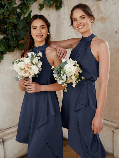 Birthday Pleated Casual Jewel Neck Sleeveless Midi Dress