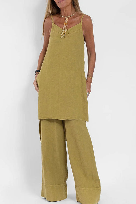 Women Casual Linen Strappy Two Set Suits