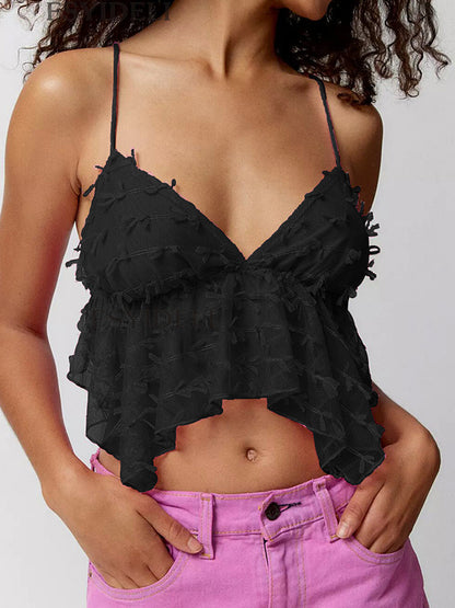 Solid Three-dimensional Decor V Neck Cami Top