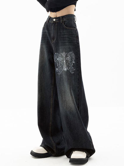 Cross Hot Diamond Blue Wash Baggy Boyfriend Jeans