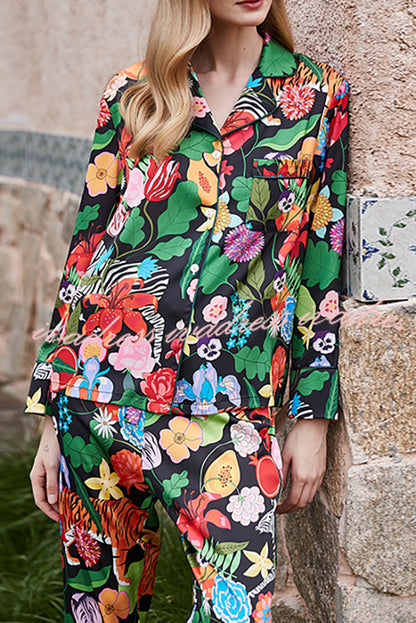 Tiger and Zebra Printed Home Long Sleeved Two-piece Set
