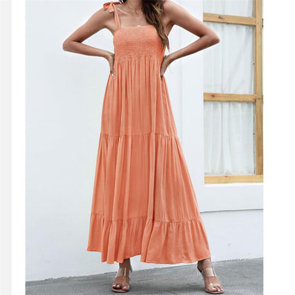 Sleeveless Sling Large Swing Maxi Dress in Black Green Orange