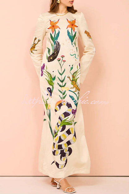 Modern Sophisticated Feel Satin Unique Print Backless Maxi Dress