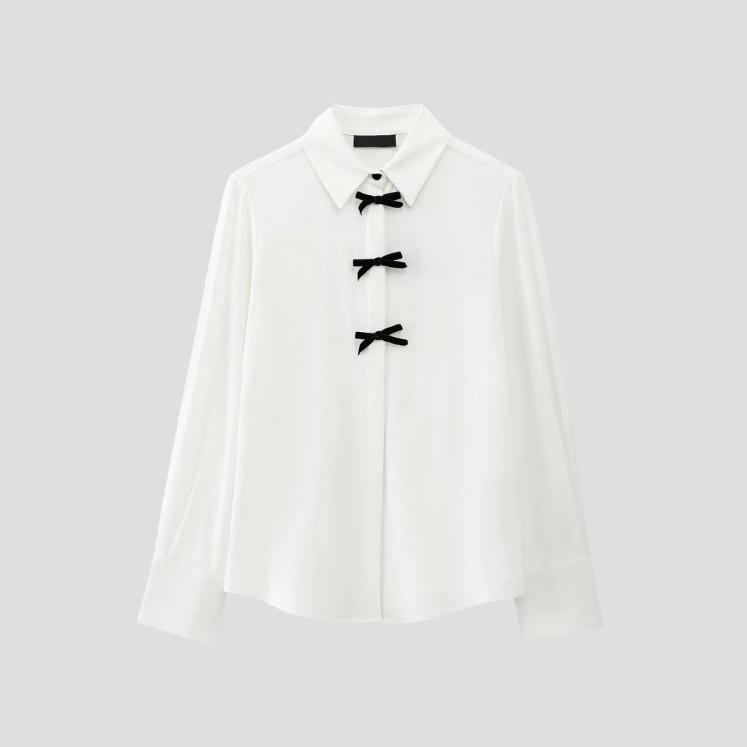 | Polka Dot Bow Tie Blouse – Long Sleeve Chiffon Shirt