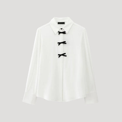 | Polka Dot Bow Tie Blouse – Long Sleeve Chiffon Shirt