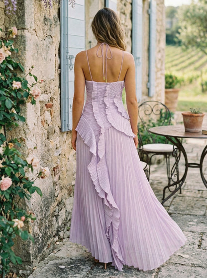 Halter Neck Ruffled Chiffon Maxi Gown With Irregular Hem For Special Events 2026