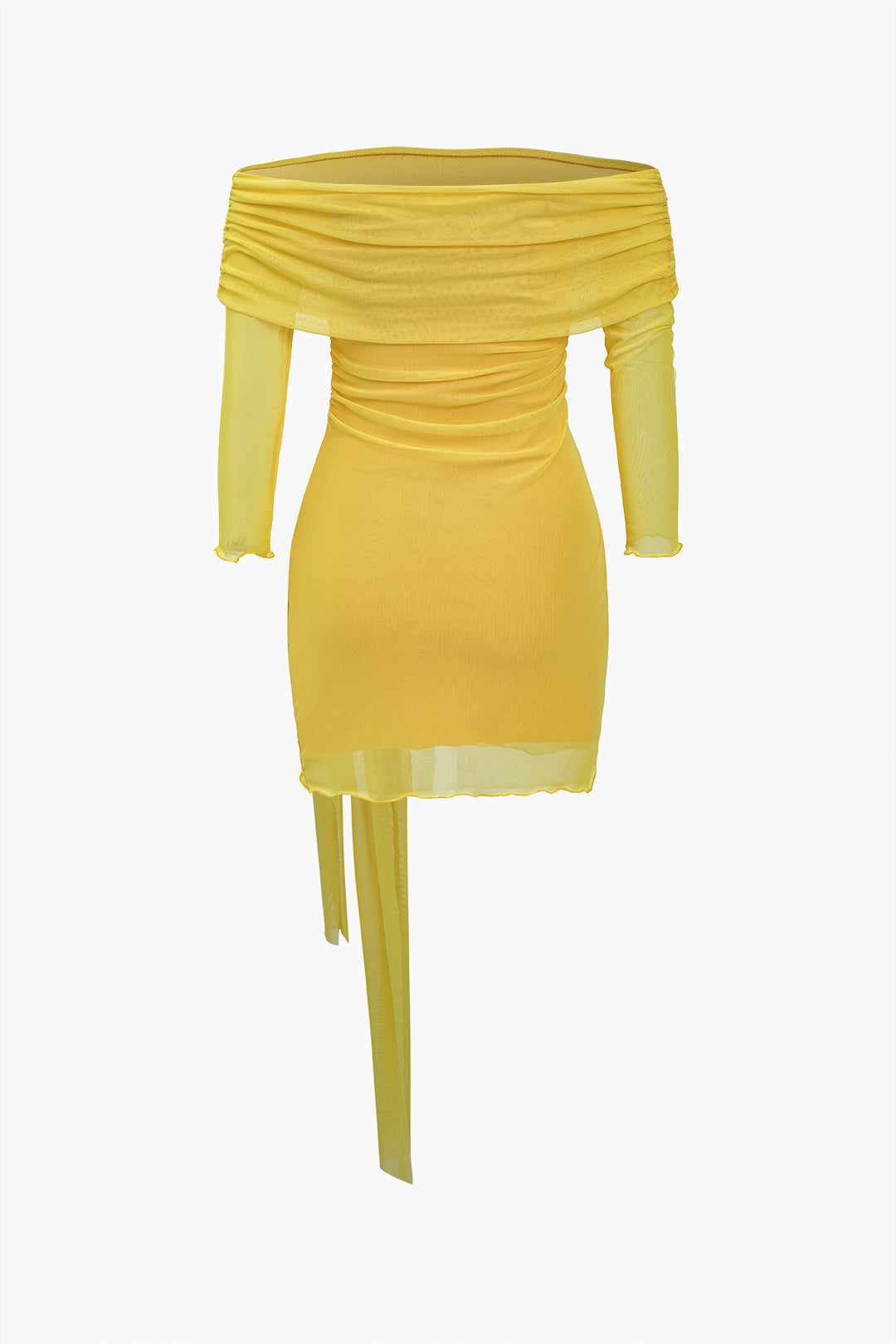 Off Shoulder Ruched Long Sleeve Side Sash Drape Bodycon Mini Dress