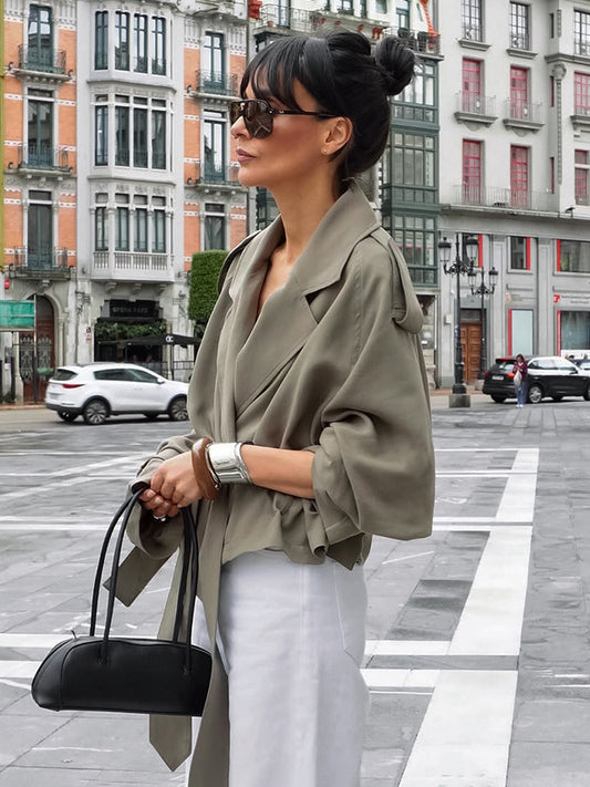Cropped Windbreaker Tie-Waist Jacket For Women 2026
